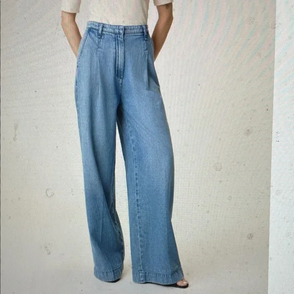 Rag&bone Aurora wide leg Blue Women's pleated trouser Jeans- nwt - Picture 1 of 7